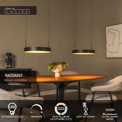 Lucide RADIANT - Pendelleuchten - LED Dim. - CCT - 2x38W 2200K/3000K - Schwarz - Vibes